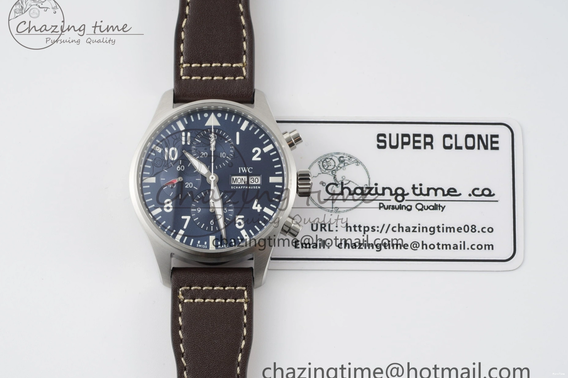 MIROTIME 0323 Pilot Chrono SS AZF 1:1 Best Edition Blue Dial on Brown Leather Strap A TimelessDesign 7060